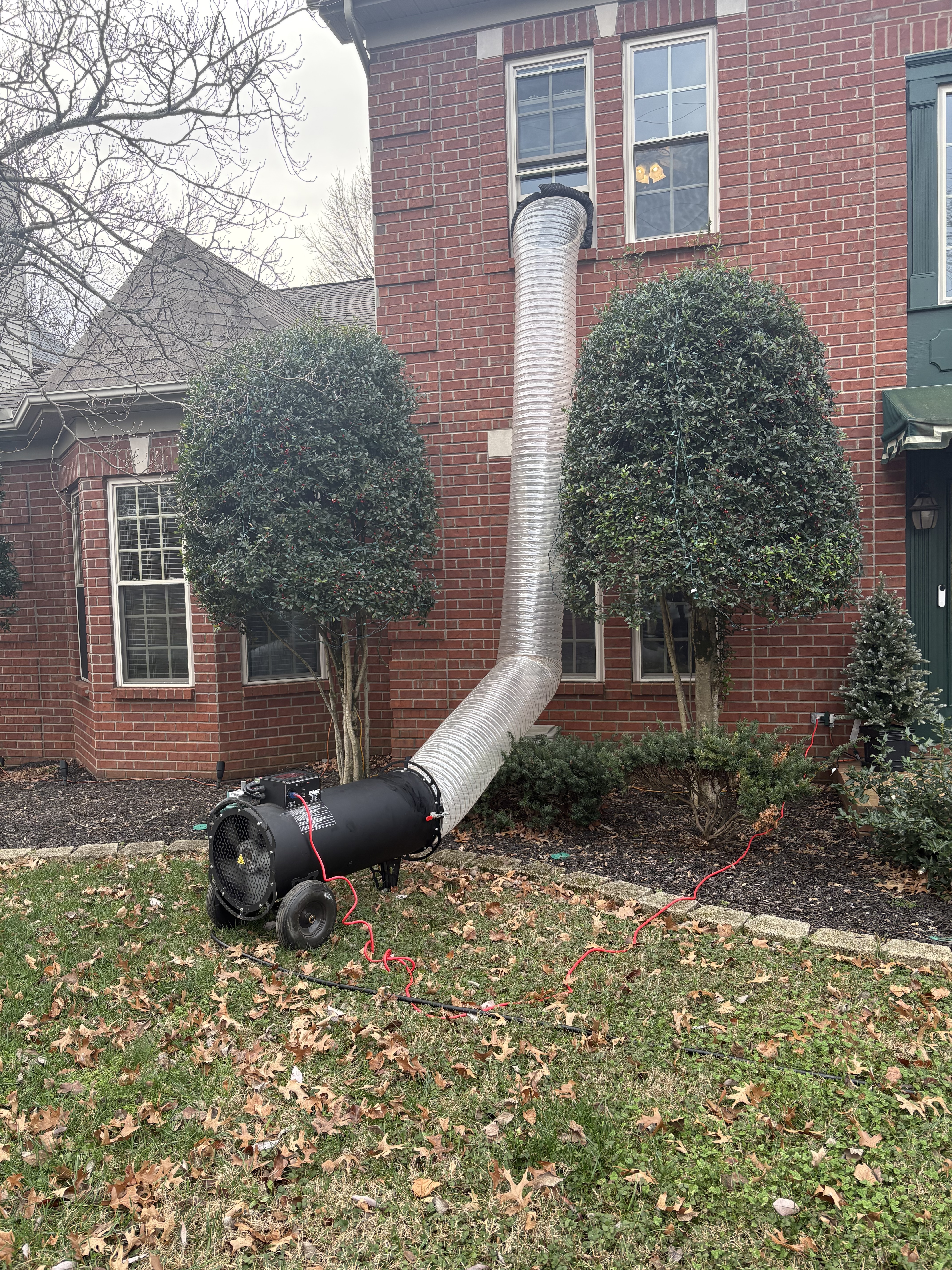 EcoForce bed bug heat treatment equipment set up at a Nashville-area home