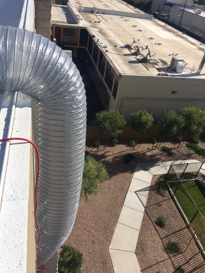 EcoForce rooftop ducting setup showing specialist field work for a difficult bed bug heat treatment job